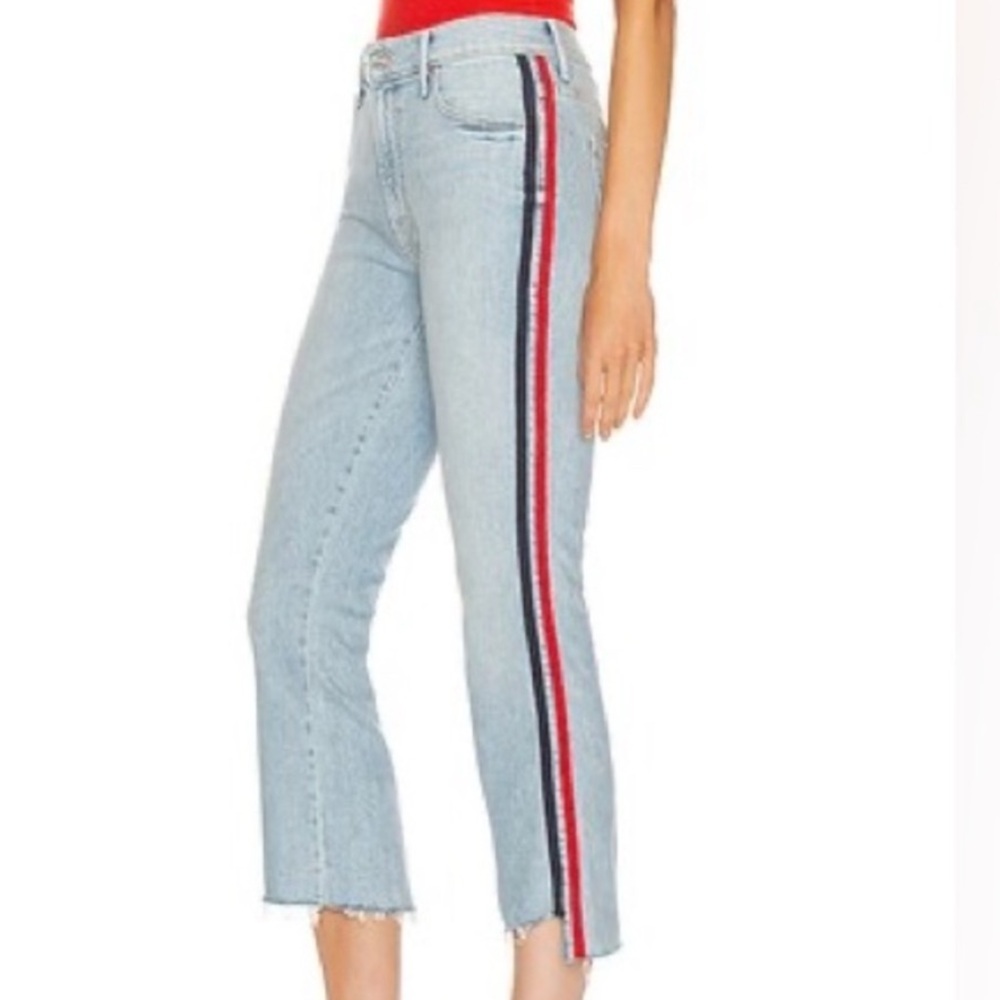 MOTHER Superior Insider Crop Fray Thanks, Again Racer Denim Blue Jeans